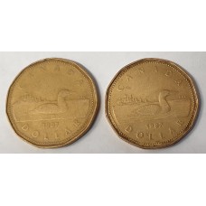 CANADA 1987 . ONE 1 DOLLAR . 2x LOONIE COINS . NICE GRADE . COLLECTABLE